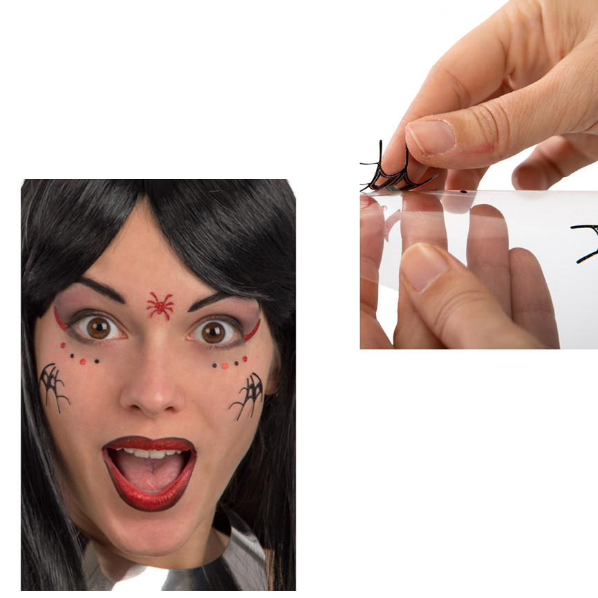 HALLOWEEN DECORAZIONI ADESIVE VISO RAGNETTI ROSSI