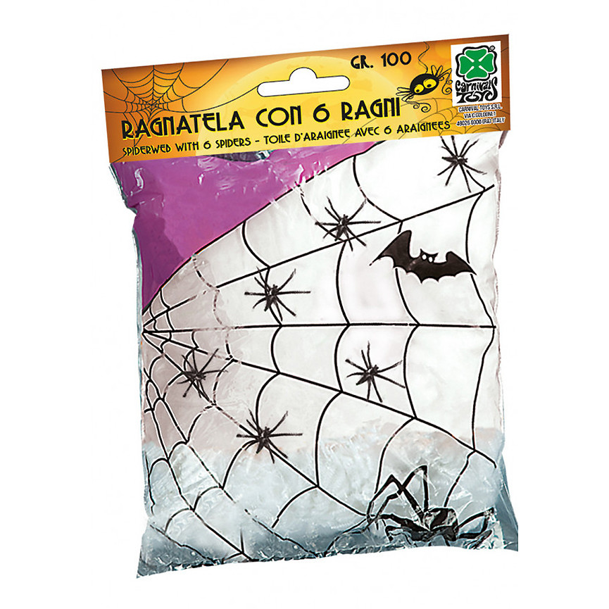 HALLOWEEN RAGNATELA BIANCA CON 6 RAGNI 100GR