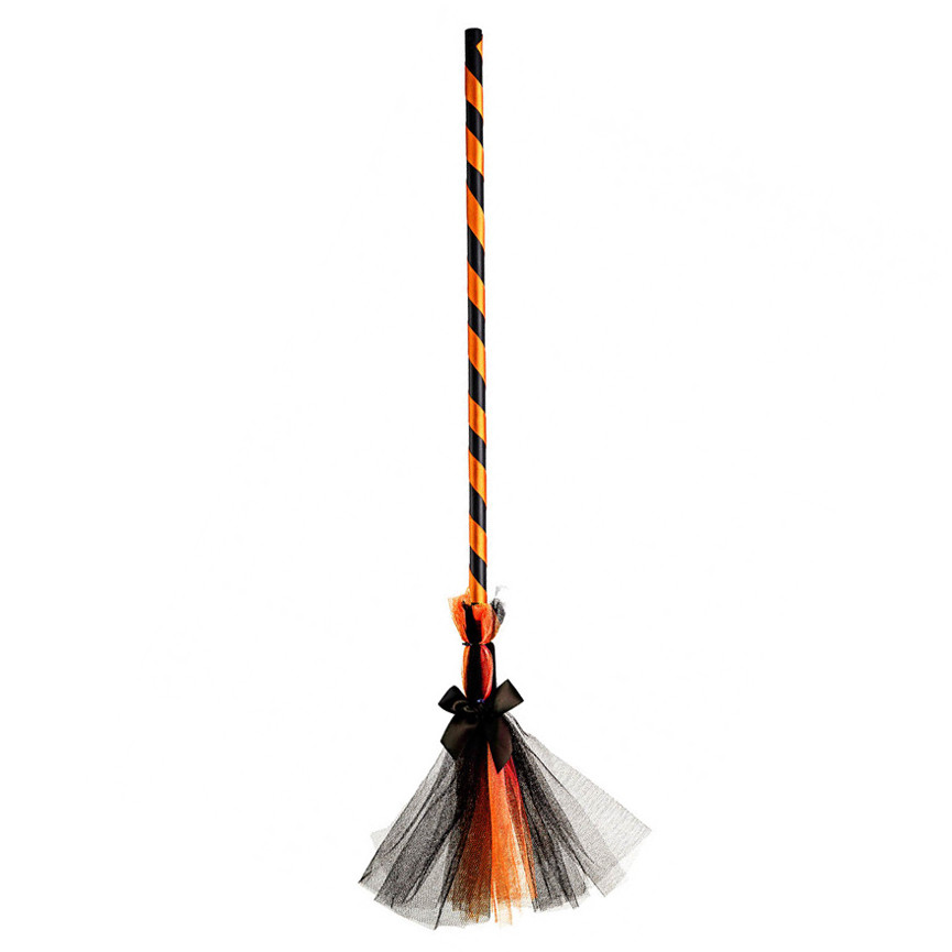 HALLOWEEN SCOPA STREGA ARANCIONE CON VOILE