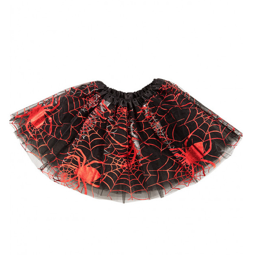HALLOWEEN TUTU BIMBA NERO CON RAGNATELE ROSSE 30CM