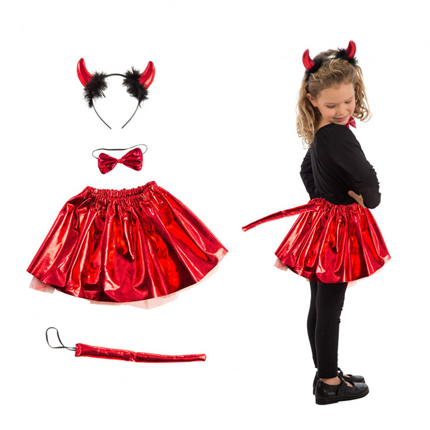 HALLOWEEN VESTITO DIAVOLETTA GONNA/CERCH/PAILL/COD