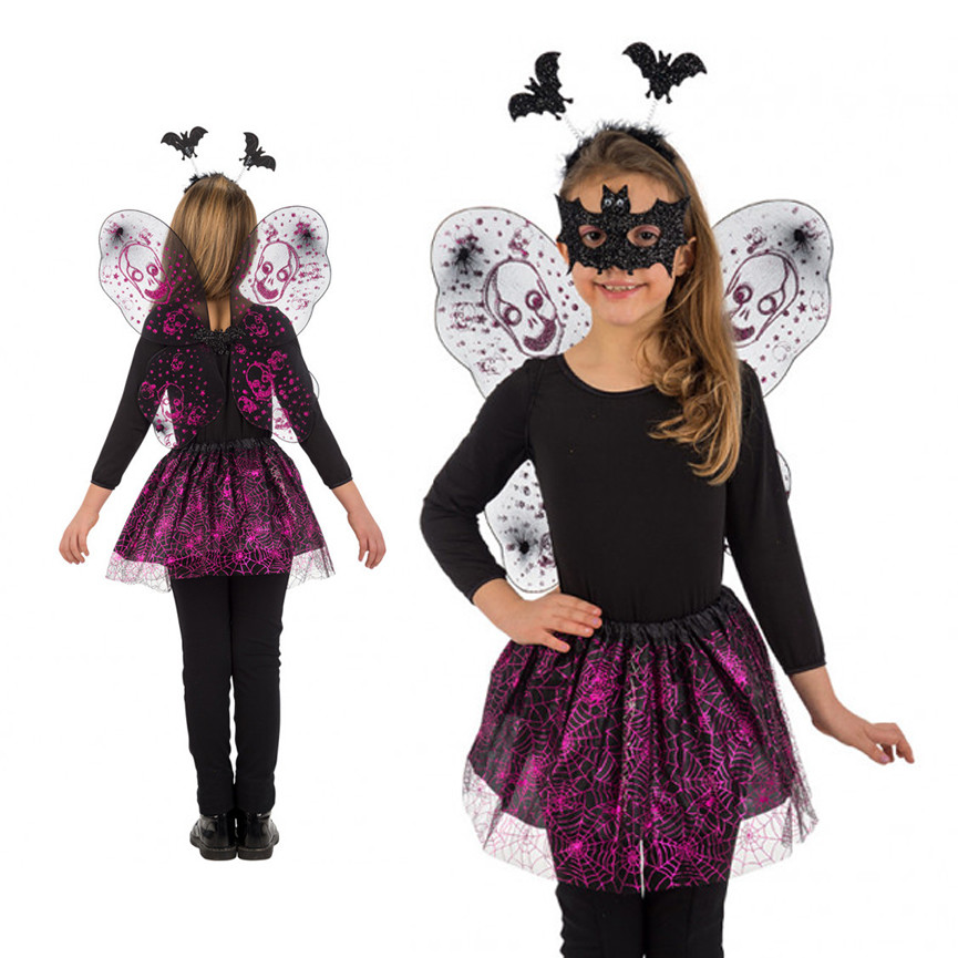 HALLOWEEN VESTITO STREGA ALI/GONNA/MASCHERA/CERCH.