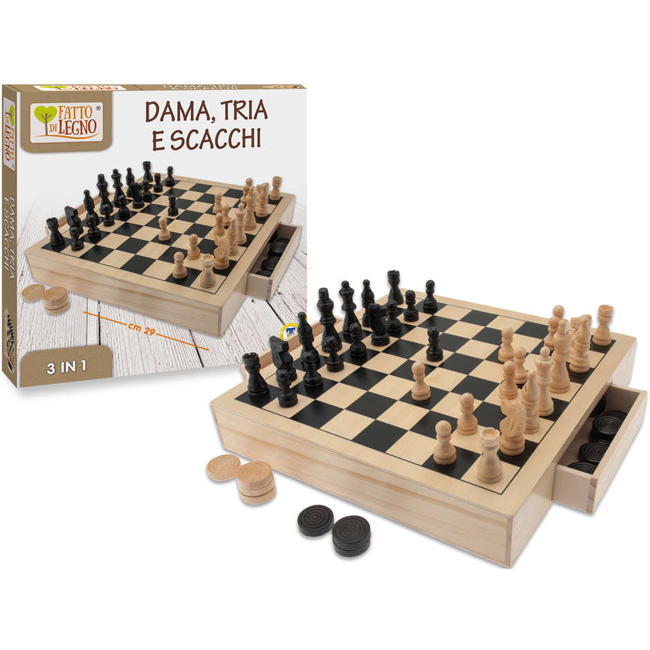 LEGNO DAMA SCACCHI TRIA C/CASSETTI APRIB. 40604