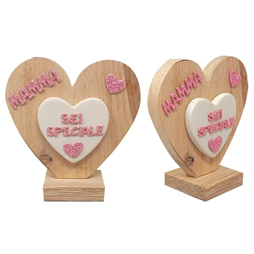 MAMMA CUORE IN LEGNO E CERAMICA C/GLITTER 8CM 9997