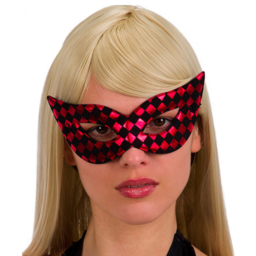 MASCHERA A SCACCHI ROSSO E NERO IN TESSUTO 01568
