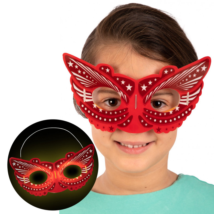 MASCHERA FARFALLA CON EFFETTO FLUO ROSSA 04797