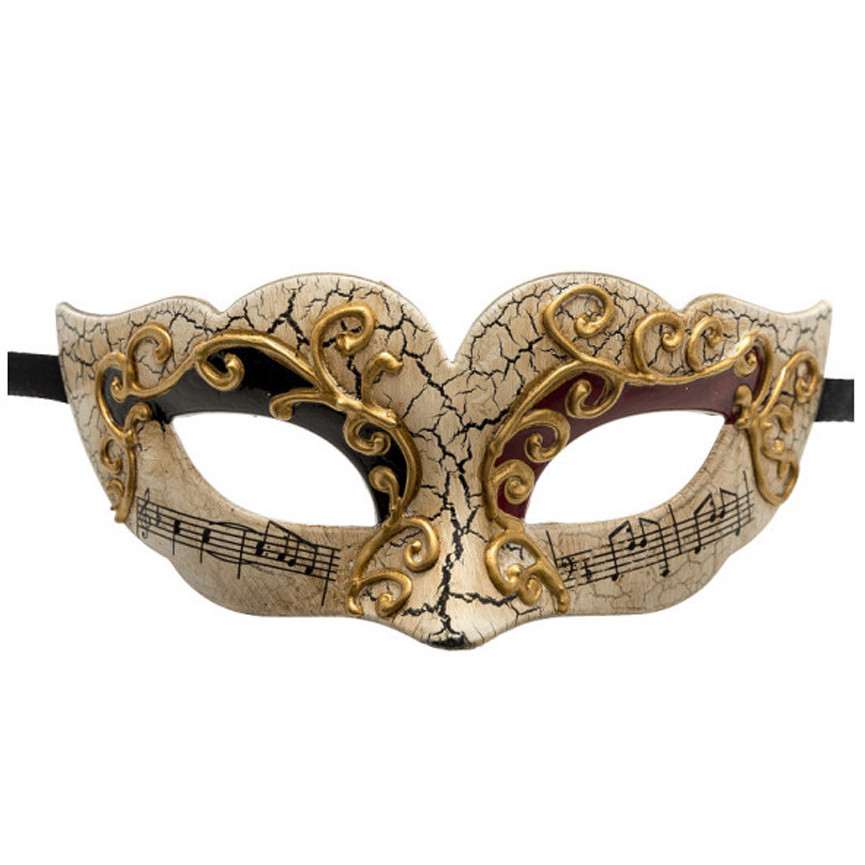 MASCHERA VENEZIANA CON DECORAZIONI NERE E ROSSE