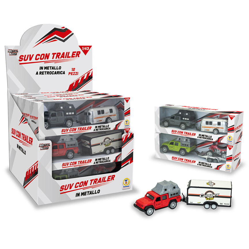 METAL KIDS JEEP CON TRAILER 3 COLORI ASS. 81007