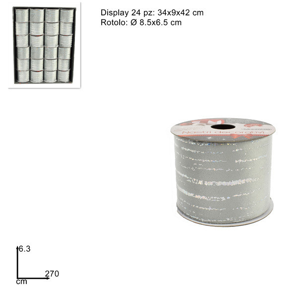 NASTRO VELLUTO ARGENTO RIGHE CM6X270 MN002001C