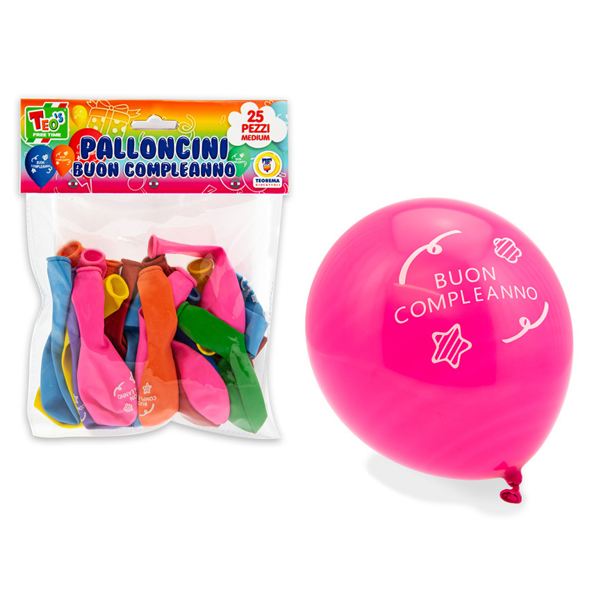 PALLONCINI BUON COMPLEANNO COLORATI PZ25 CM25