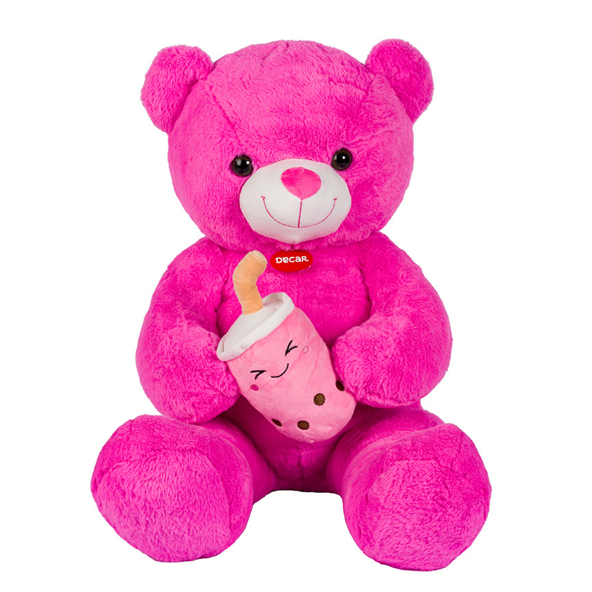 PELUCHE ORSO FUCSIA 80CM C/BUBBLE TEA 25144