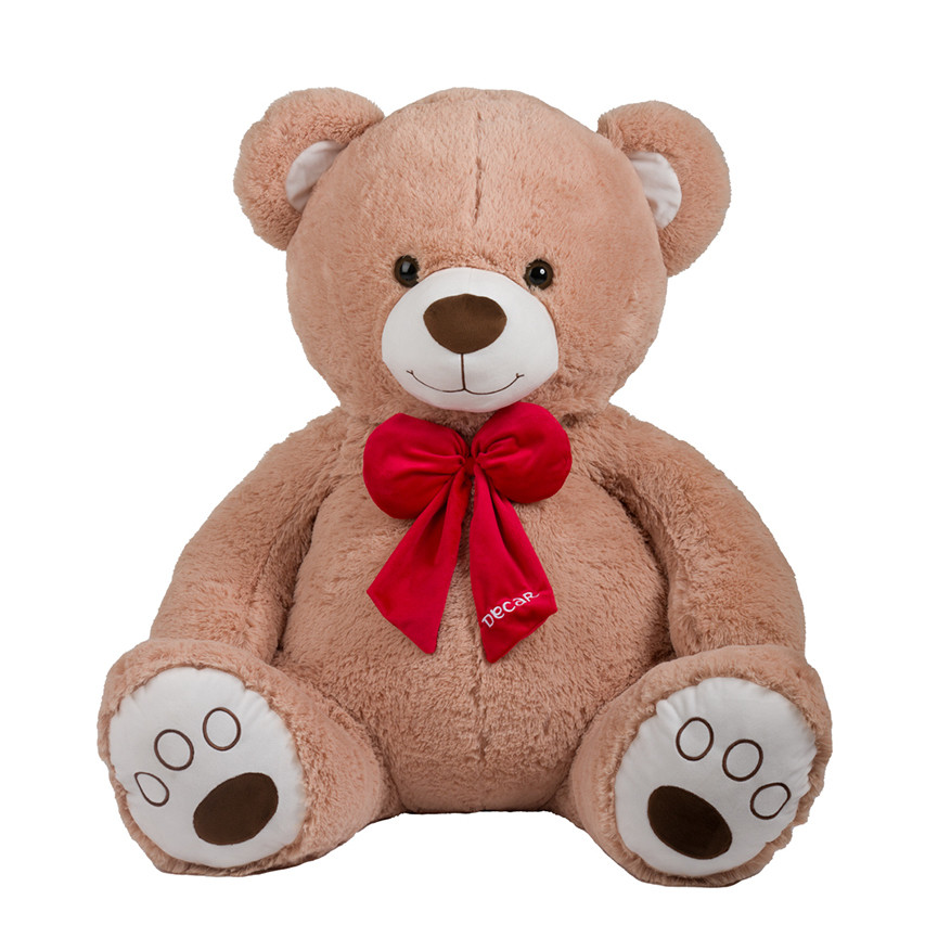 PELUCHE ORSO SEDUTO BEIGE80CM C/FIOCCO ROSSO 26448