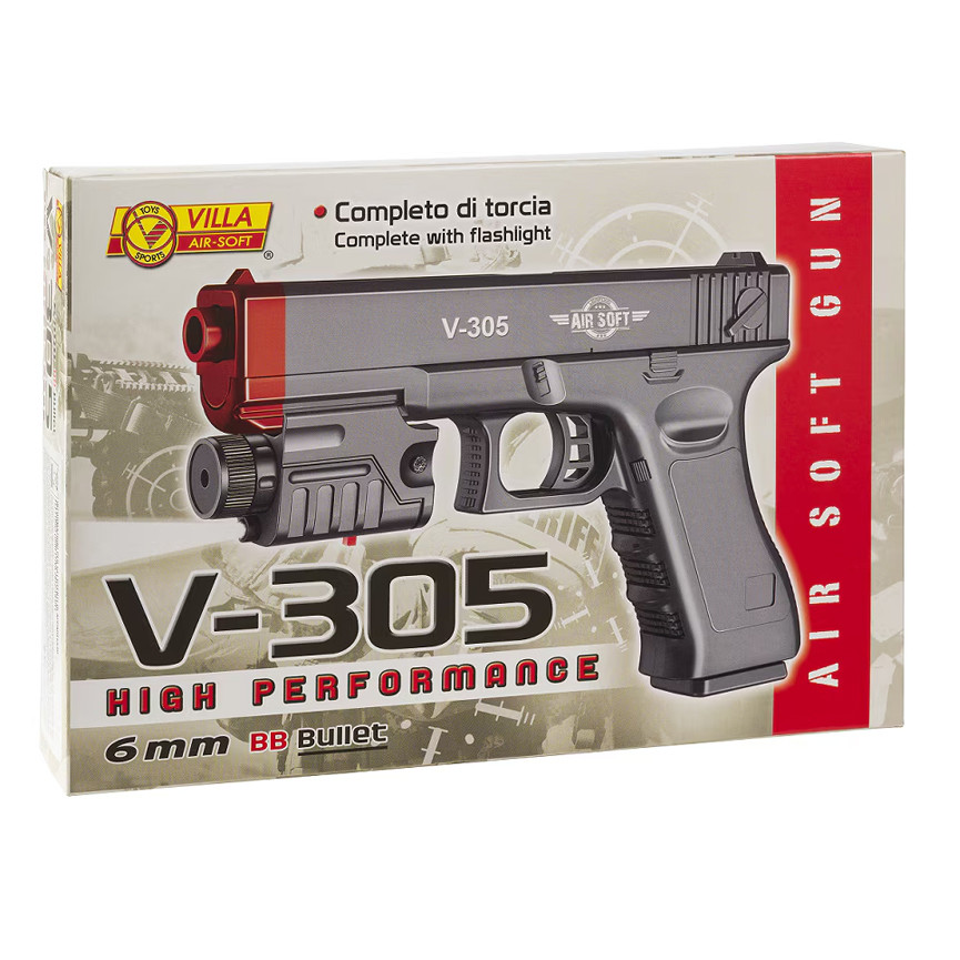 PISTOLA AIR SOFT V-305 C/TORCIA CAL.6MM