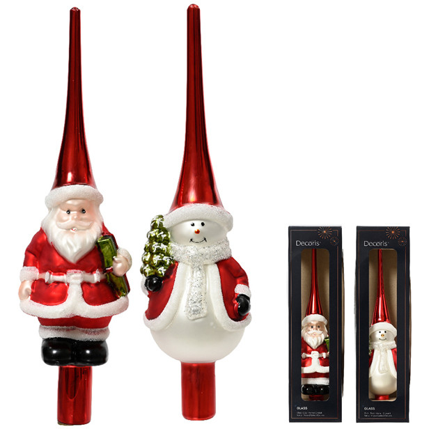 PUNTALE VETRO H28CM BABBO NATALE E PUPAZZO DI NEVE