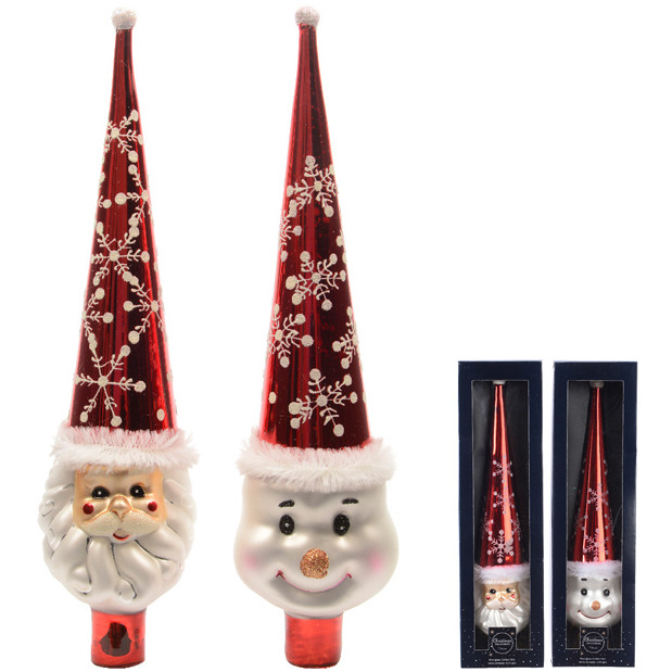 PUNTALE VETRO H30CM BABBO NATALE E PUPAZZO DI NEVE