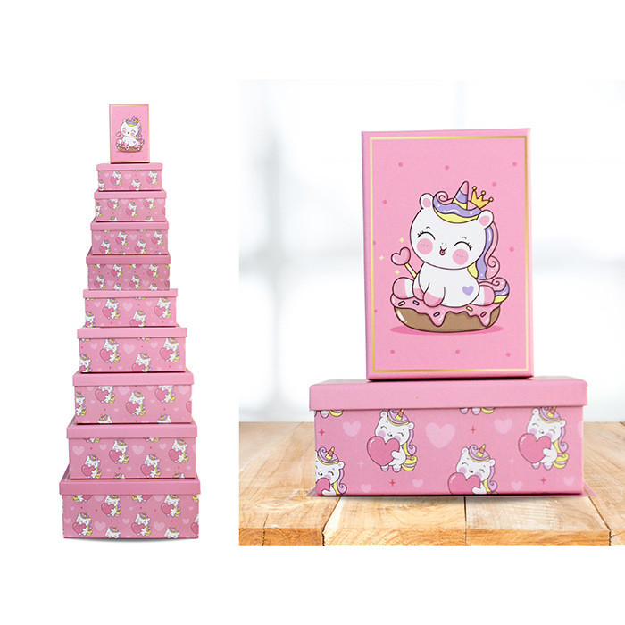 SCATOLE SET 10PZ UNICORNO ROSA ST7192
