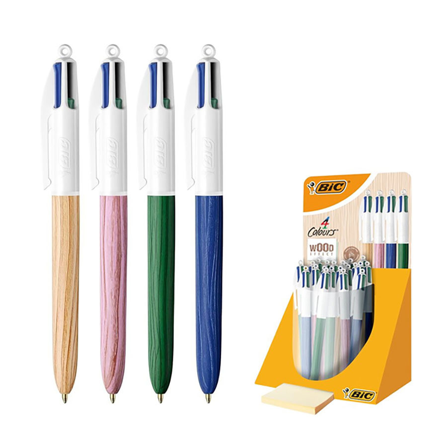 SFERA BIC 4 COLORI EFFETTO LEGNO ROSA/AZZ/VER
