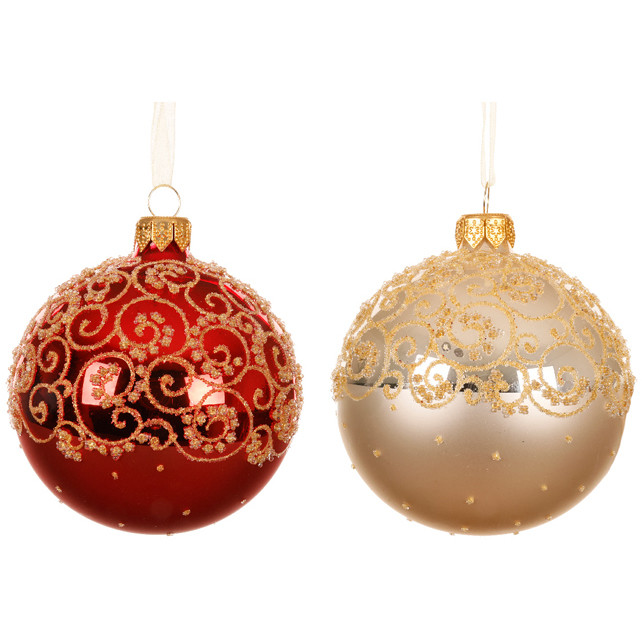 SFERA VETRO CON RICCIOLI GLITTER D8CM