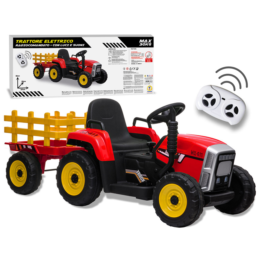TRATTORE CON LUCI SUONI TELECOMANDO 137X52CM ROSSO